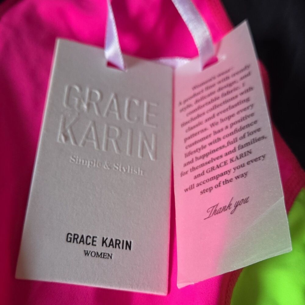 Grace Karin Neon Pink Lime Rash Guard Zip Swim Top Surfcore XL - Picture 2 of 7
